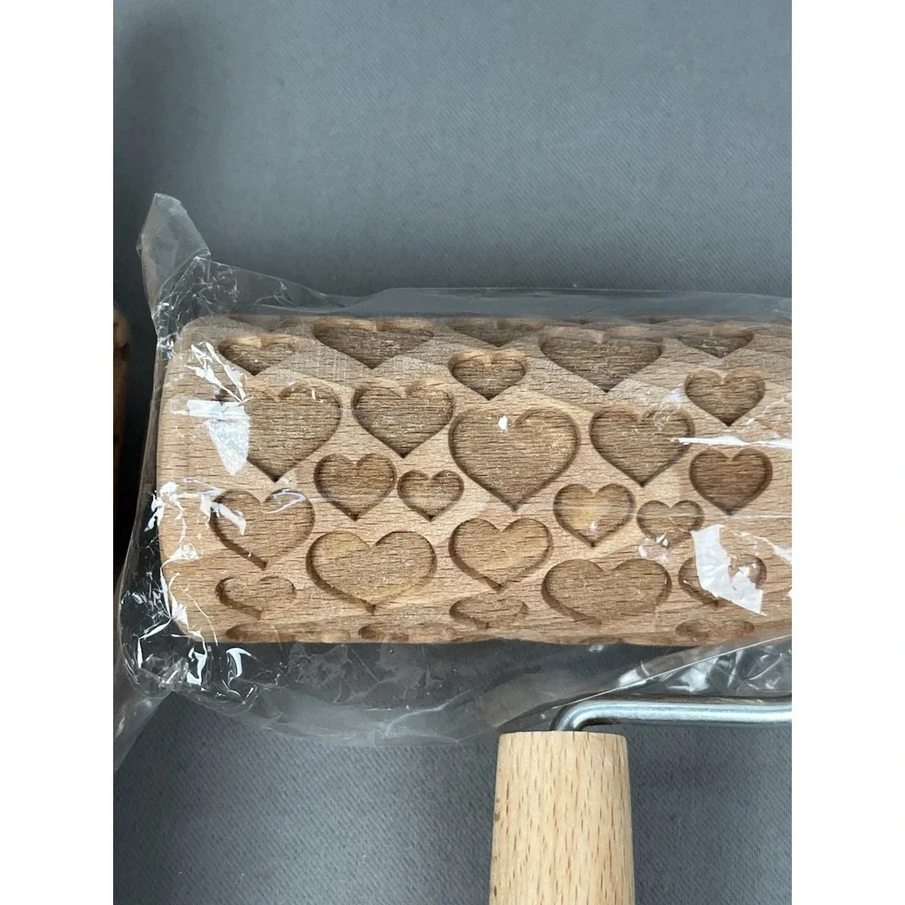Rolling Pin Cookie Dough Cats, Hearts & Nautical Embossing Wood Folkroll Baking